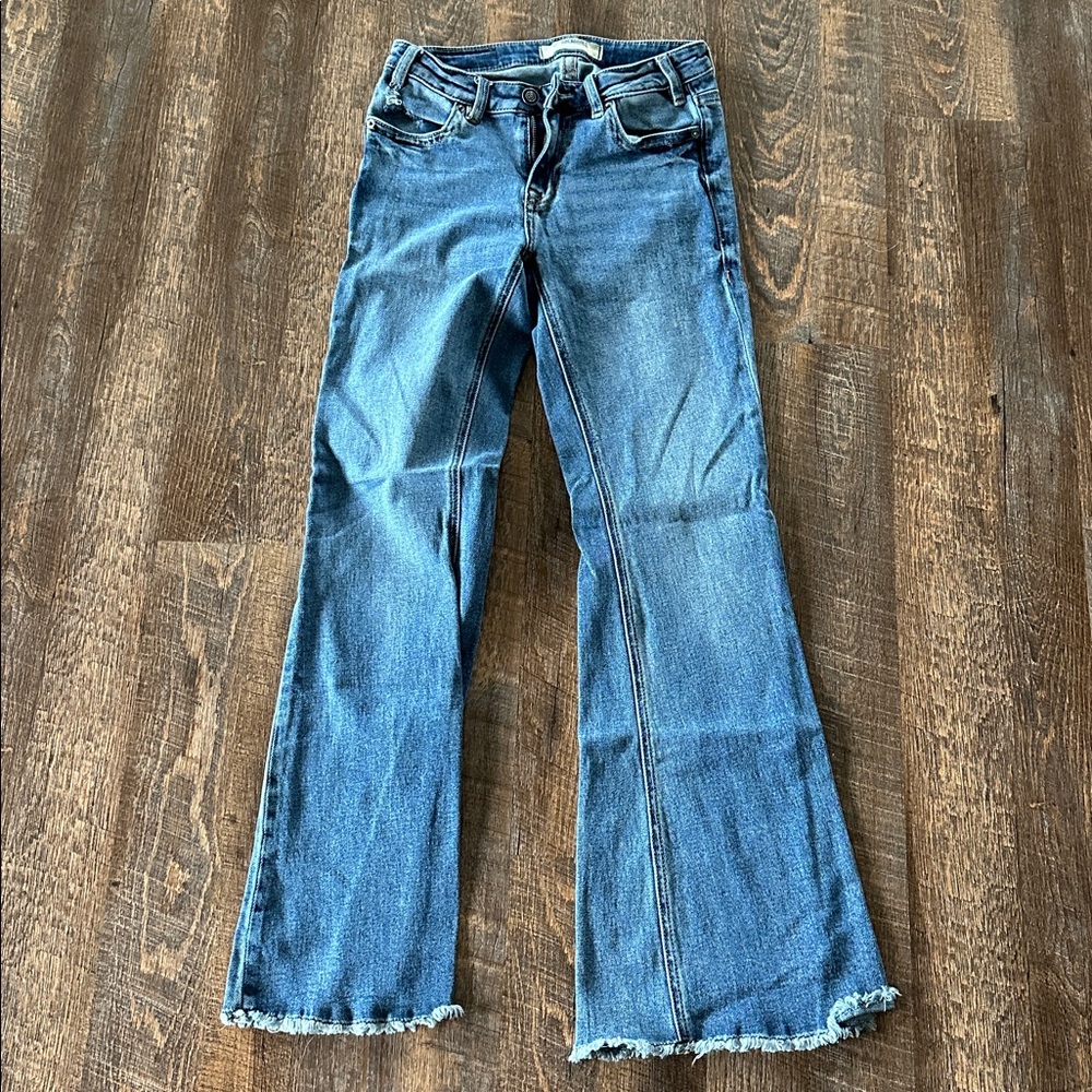 Rock & Roll Denim Blue Flare Jeans with Frayed Hem
